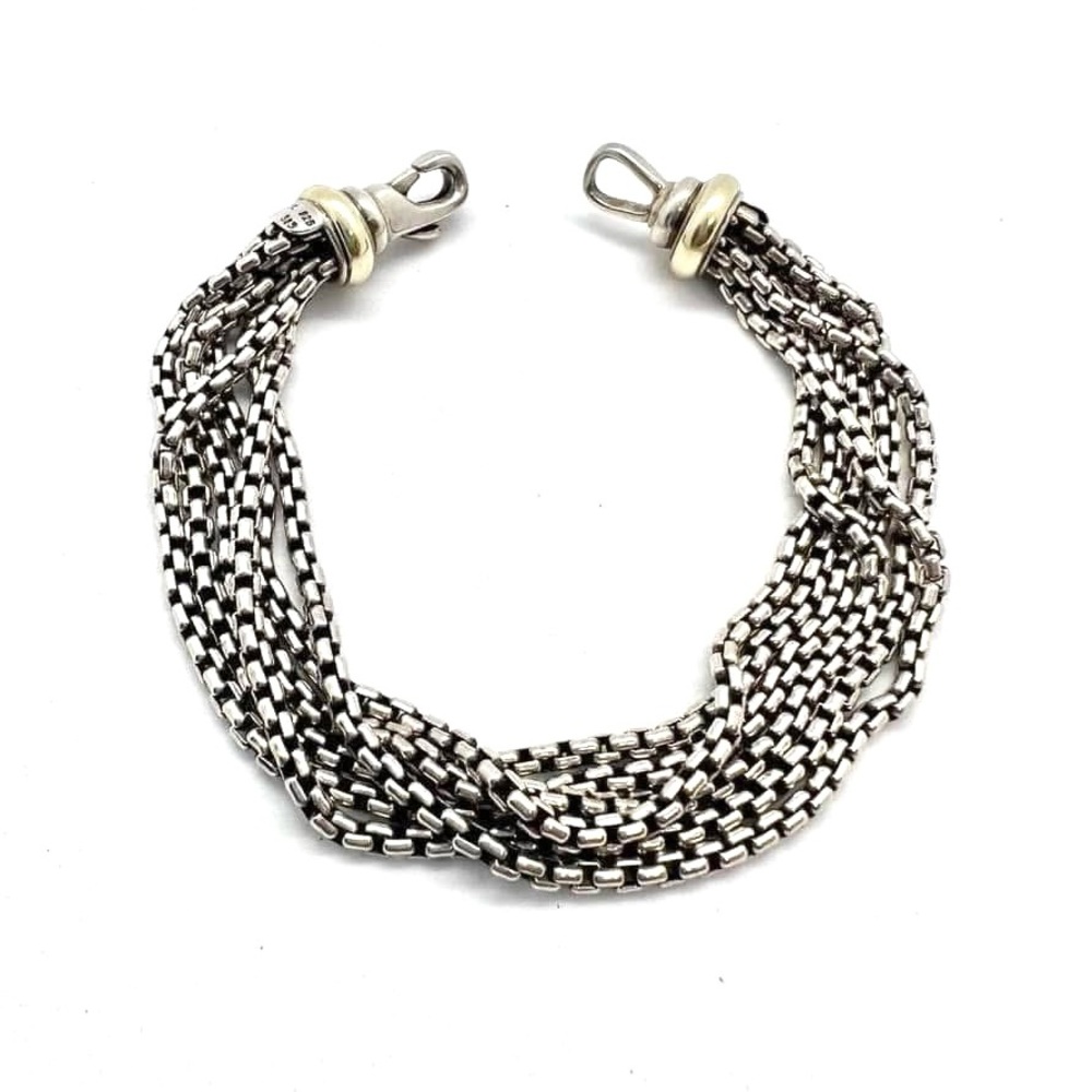 David Yurman Sterling and 14k Gold Multi-Strand Box Chain Bracelet